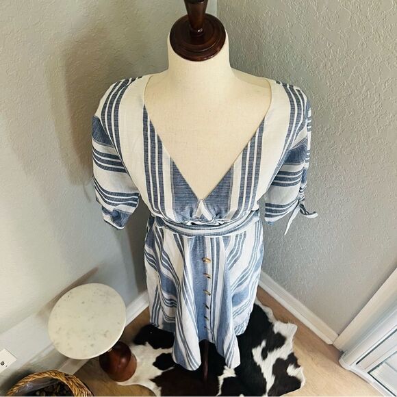 June & Hudson Tie Sleeve Striped Midi Dress, Blue/White, Size XL, NWOT - Picture 12 of 13